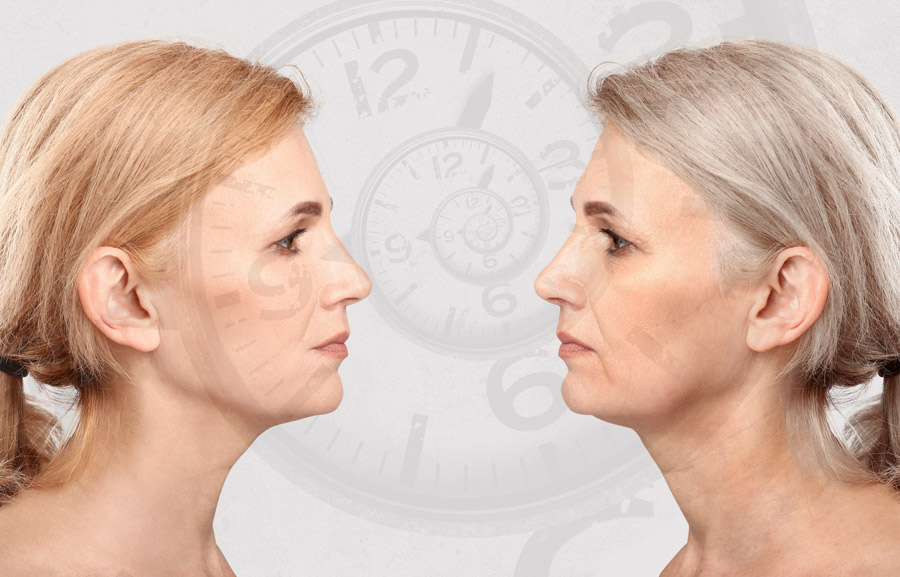 Two aging women in time