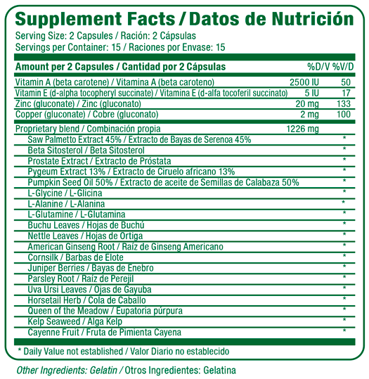 Prostalex Supplement Facts