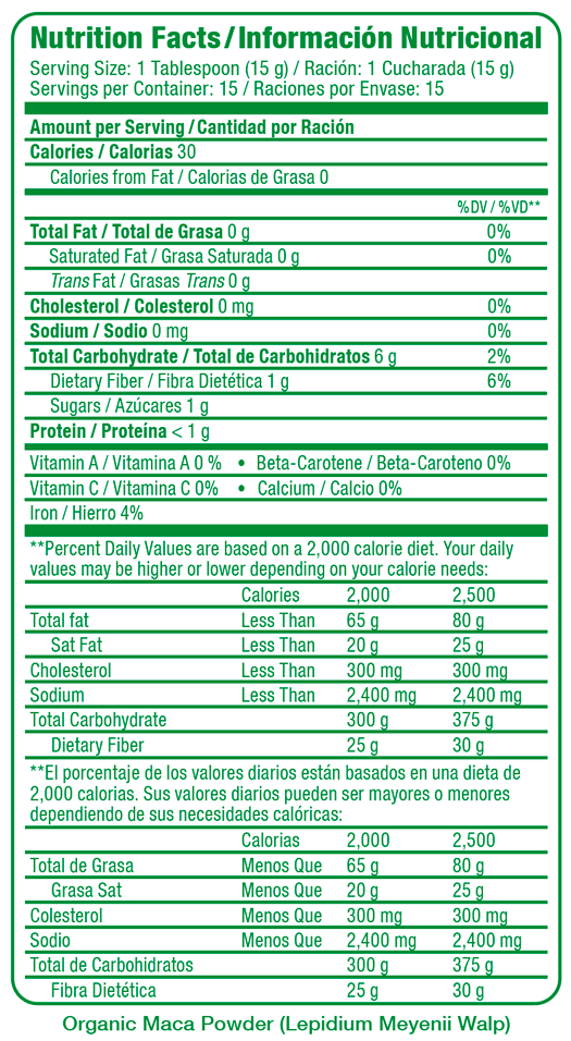 Organic Maca Powder - Supplement Facts