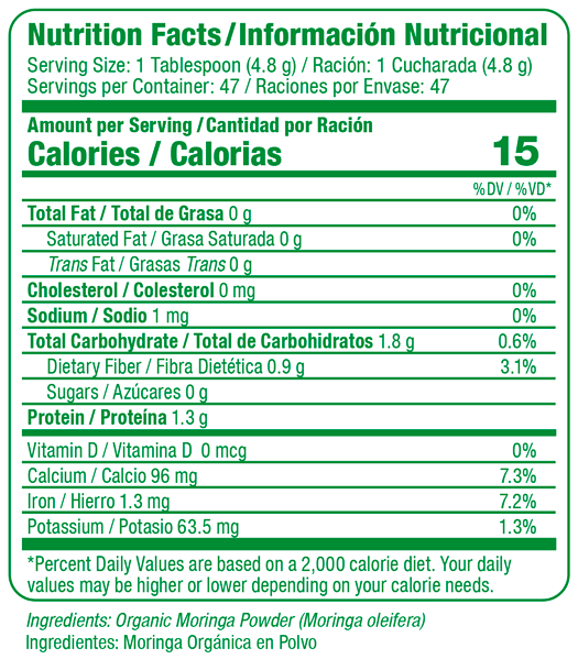 Moringa Powder Supplement Facts