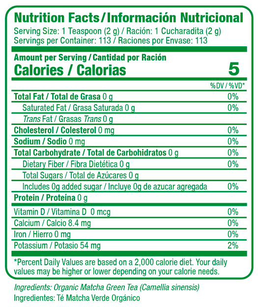 Matcha Supplement Facts