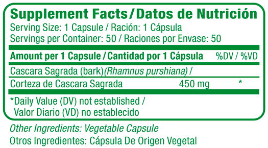 Cascara Sagrada Supplement Facts