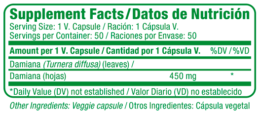 Damiana Supplement Facts