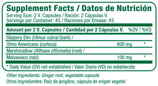 Slippery Elm+ supplement facts