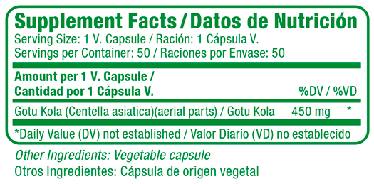 Gotu Kola Supplement Facts