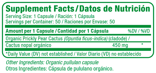 Nopal Supplement Facts