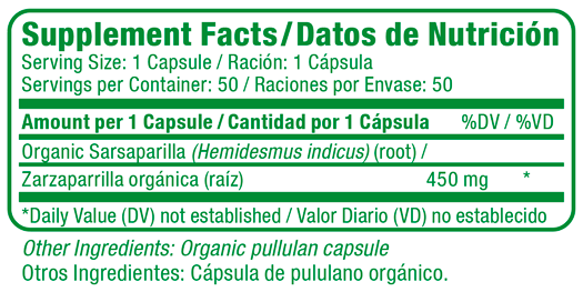 Sarsaparilla Supplement Facts