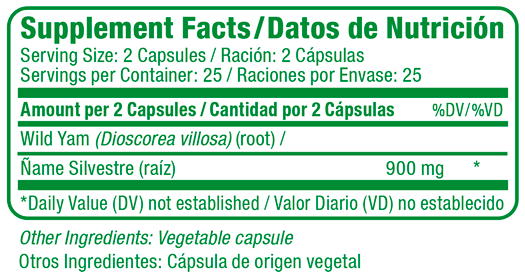 Wild Yam Supplement Facts