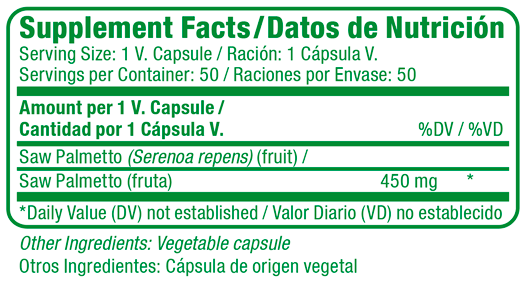 Saw Palmetto Supplement Facts